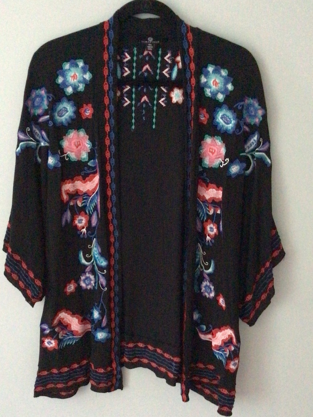 Curations Embroidered Open Front Long Line Kimono M/L